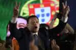 Democratic Alliance (AD) leader Luis Montenegro celebrates his victory as he addresses supporters at the party's election night headquarters, in Lisbon on March 10, 2024. Portugal's main centre-right party narrowly defeated the incumbent Socialists but fell well short of a majority in a general election today in which far-right Chega surged to become a potential kingmaker. (Photo by MIGUEL RIOPA / AFP)