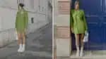 Antônia transforma blazer em vestido na Semana de Moda de Paris
